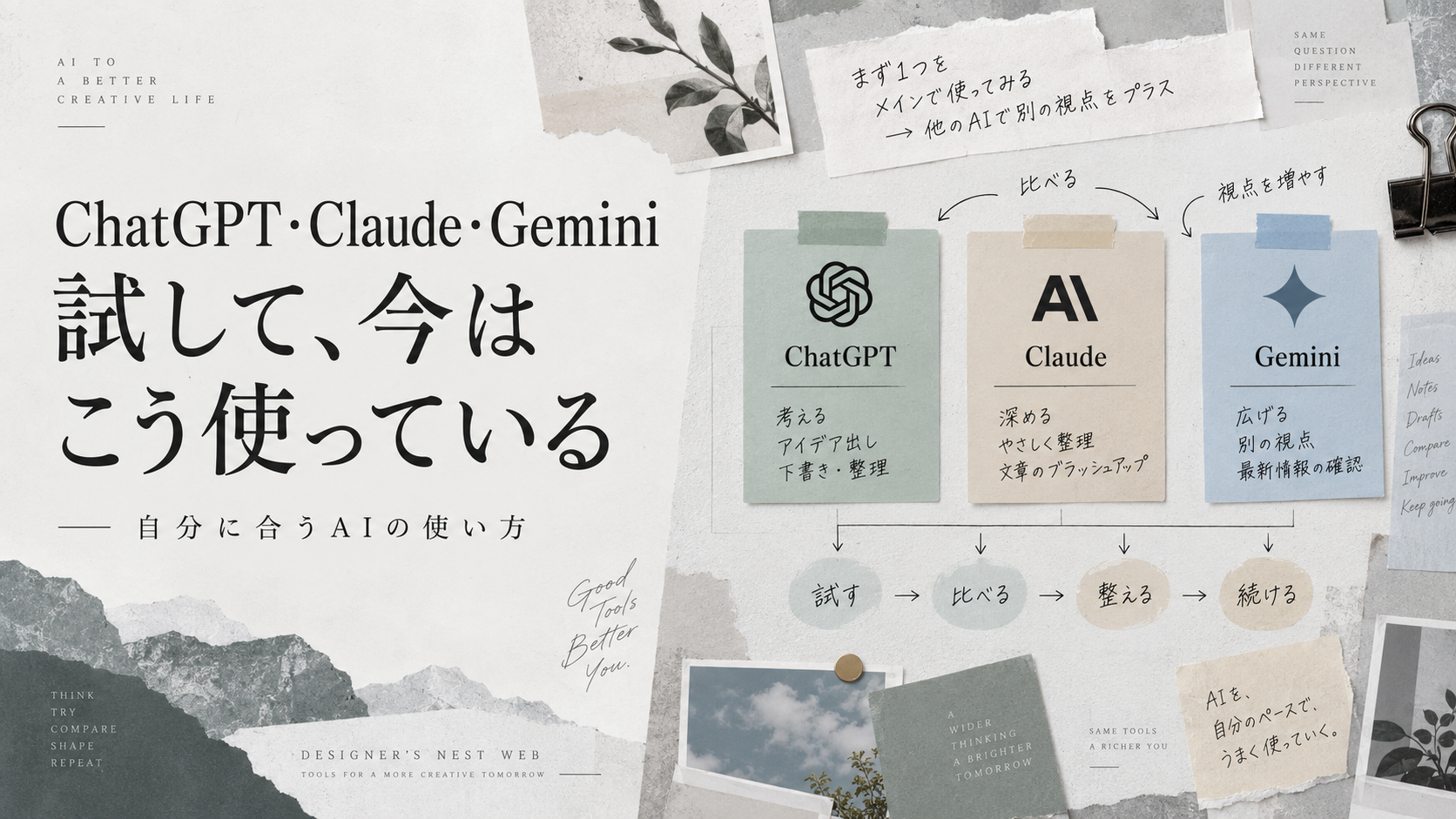 ChatGPT・Claude・Geminiを試して自分に合う使い方を整理した記事のアイキャッチ